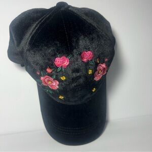 Black Velvet Cap with Floral Embroidery